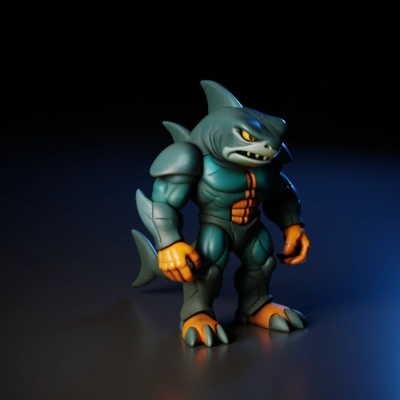 Shark humanoid action figure toy.