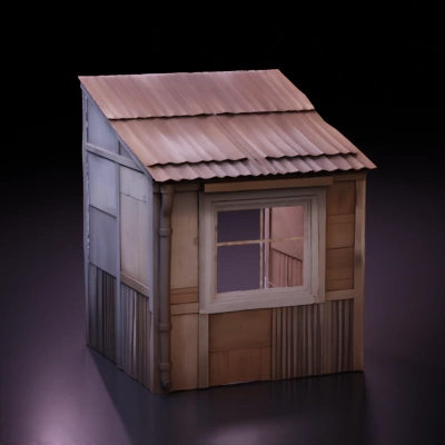 A small wooden shack with slanted roof.