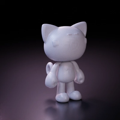Cartoon cat-like robot character with cute large eyes
