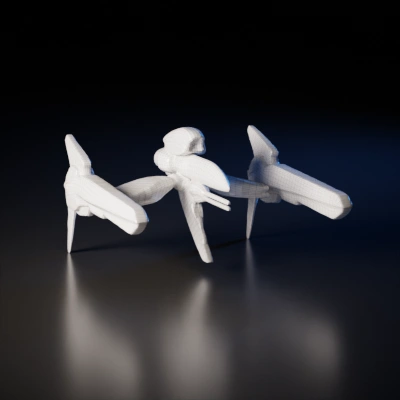 Futuristic spaceship with dual winged design.