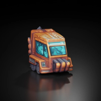 Stylized futuristic truck, heavy-duty machinery.