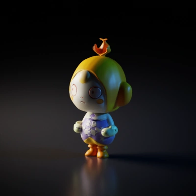 Chibi character with a angry expression, unique hairstyle.