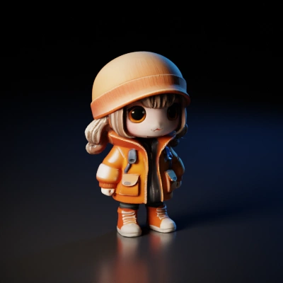 Chibi-style character in winter clothes.
