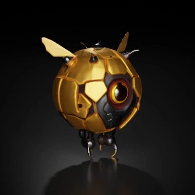 Bee-like robot drone with single eye.