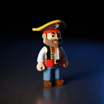 Pirate character with cartoonish design, dressed in traditional pirate attire.