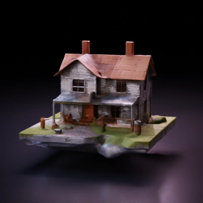 Dilapidated house with a rustic charm, two stories, outdoor area.