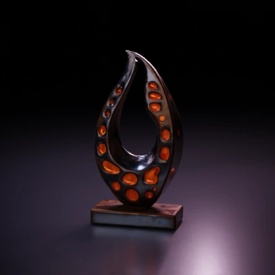 Intricate sculpture with hollow circular cutouts.