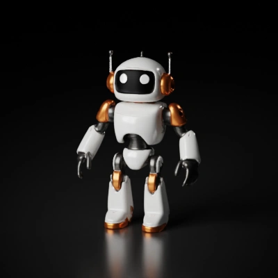 Retro-styled robot with antennae and rounded joints.