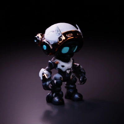 Robot with large eyes and mechanical limbs.