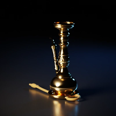 rusty metal hookah with neon emissive lines on it