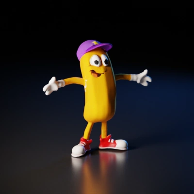 Animated anthropomorphic snack with a face, limbs, and cap.