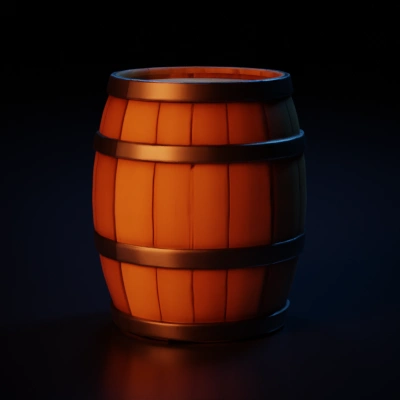 Wooden barrel, reinforced with metal bands.