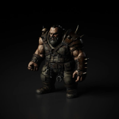 Muscular warrior with armor.