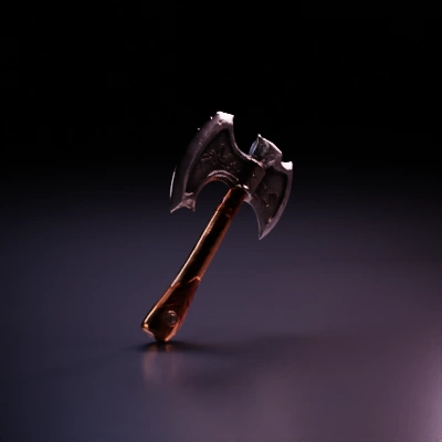 Double-headed battle axe with ornate design.