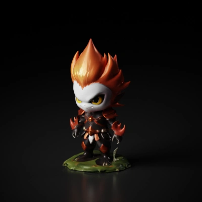 Chibi warrior with spiky hair, fantasy armor.