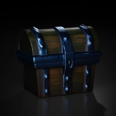 Closed treasure chest with metallic bands, pirate style.