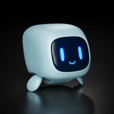 Robot with a smiling face display, rounded body.