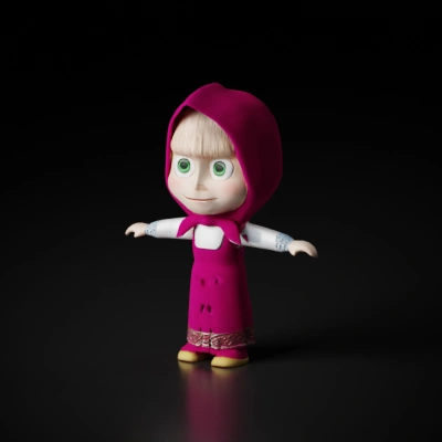 Little girl in a pink dress with a hood, animated series character.