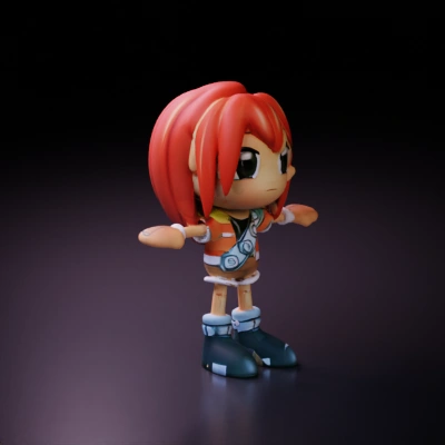 Chibi anime-style character, adventurer outfit, oversized boots.