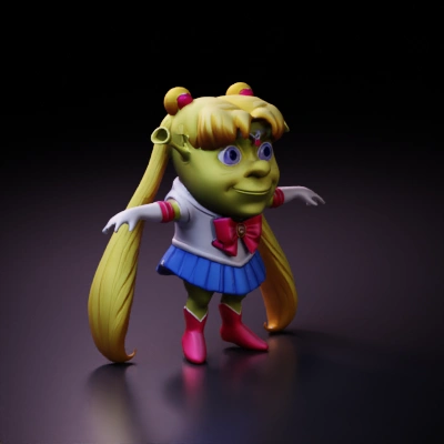 green humanoid with long blond hair.