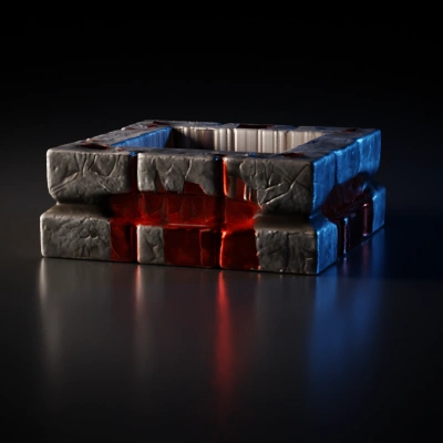 Square stone frame with lava details.