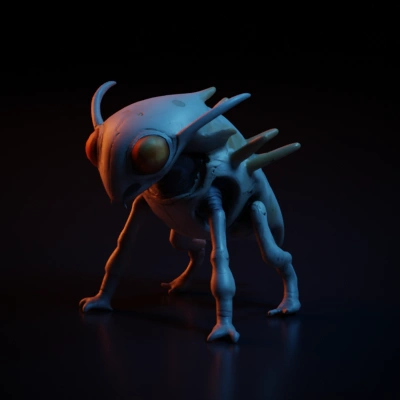 Alien insect-like creature, exoskeleton armor, multiple legs.