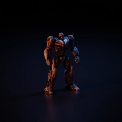 Robotic humanoid mech, armored exoskeleton, advanced technology.