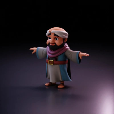 cartoonish character wearing traditional clothing.