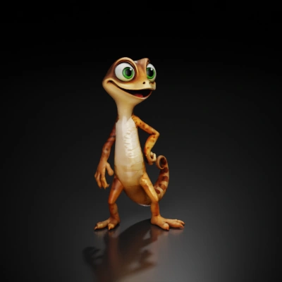 cartoon gecko with big eyes.