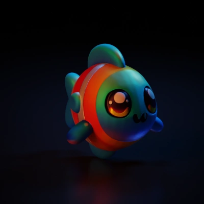 Cute cartoon fish, exaggerated features.