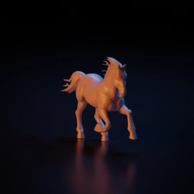 Galloping horse, detailed muscle structure, dynamic pose. smooth edges, complex geometry, character.