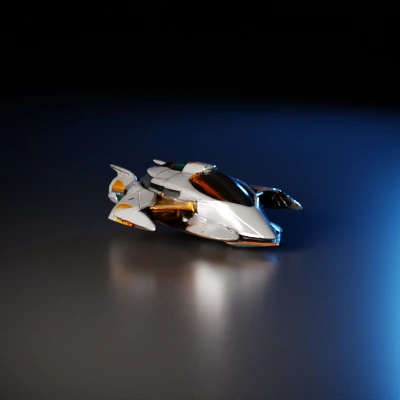 Futuristic spaceship with layered armor and large cockpit.