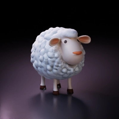 Cute animated sheep character, wooly texture.