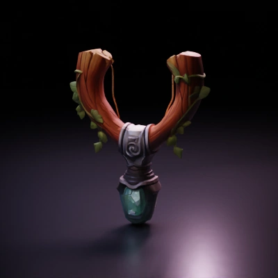 Fantasy slingshot with gem and vines.