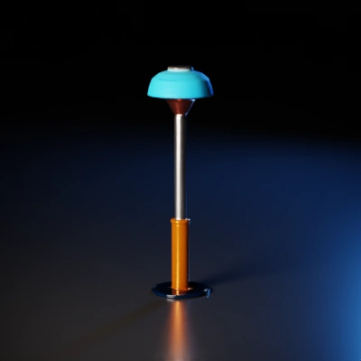 Lamp with modern design, dual hemispheric shades.