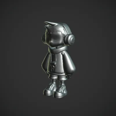Stylized young character with headphones and hoodie. character, smooth edges, complex geometry