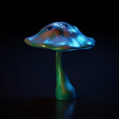 Bioluminescent mushroom-like structure, slim stalk, wide cap.