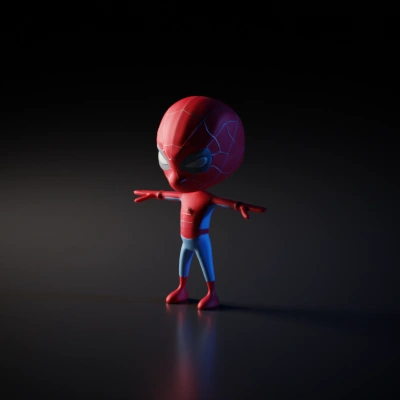 Superhero character with large head, small body.