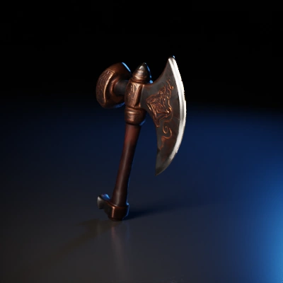 Ornate battle axe, intricate details, Norse mythology.