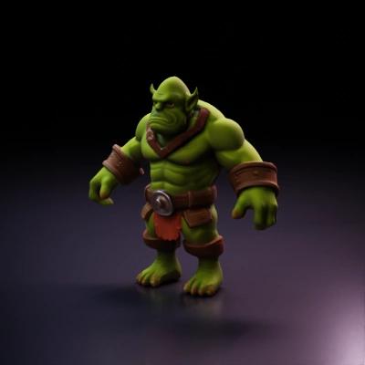Muscular green humanoid with tusks and armor.