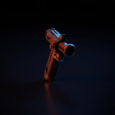 Futuristic weapon with drilling mechanism and gun-like structure.