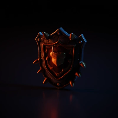 Medieval shield with lion crest and spikes.