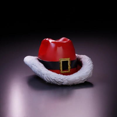 Red Santa hat with fur trim.