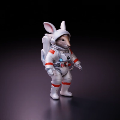 Bunny in astronaut suit, sci-fi character.