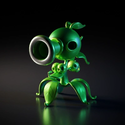 Plant-like character with a cannon-shaped head, stylized