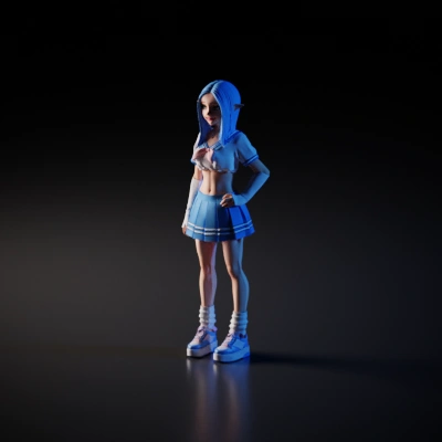 Anime-style elf girl 3D model.