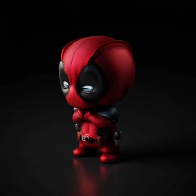 Deadpool with exaggerated proportions, cute style.