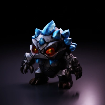 Rock creature with glowing eyes and spikes.