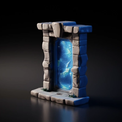 Stone portal with glowing magical interior, fantasy.