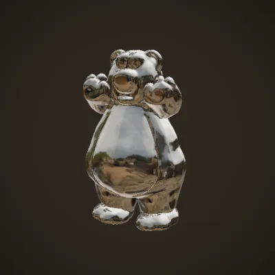 Cheerful cartoon bear waving. symmetric geometry, character, game-ready, complex geometry